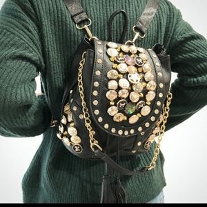 Embellished black faux leather backpack